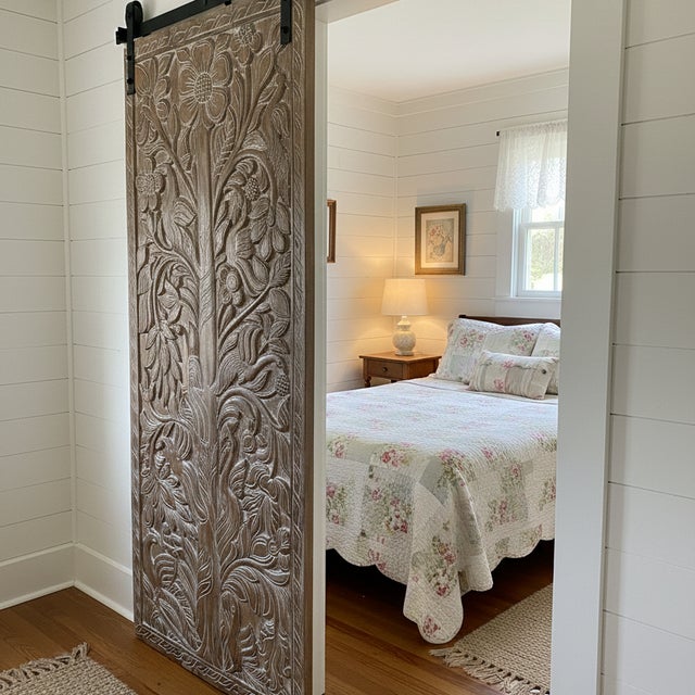 Wood Vintage Tree of Life Carved Barn Door Panel in Reclaimed Wood | Handcrafted Nature-Inspired 84x36 For Sale - Image 7 of 7