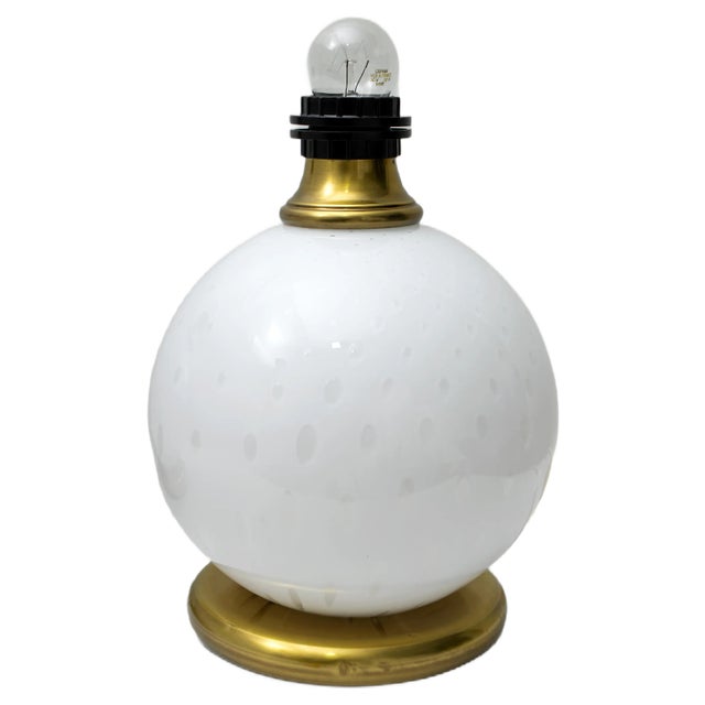 Mid-Century Brass and Murano Glass Table Lamps, 1970s, Set of 2 For Sale