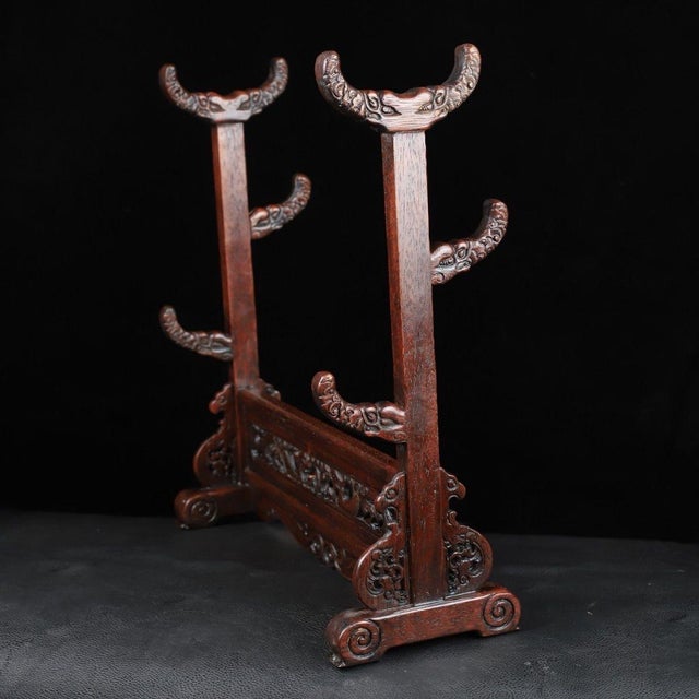 Brown Huali Rosewood Carved Display Stand for Sword or Scroll For Sale - Image 8 of 10