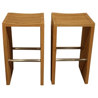 Mu Oak Bar Stools - a Pair For Sale