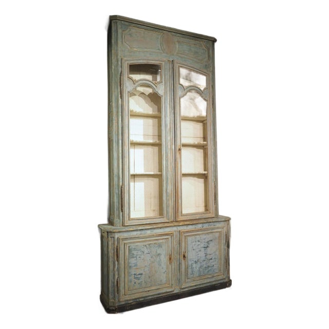 Monumental 18th Century Hand Scraped and Painted French Buffet Deux Corps Bibliotheque For Sale