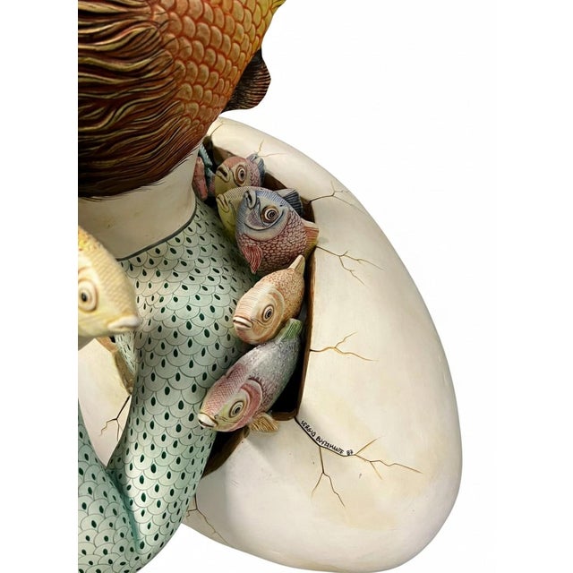 Sergio Bustamante 1980s Large Whimsical Sergio Bustamante "Egg With Fish" “Fish Boy” Hand-Painted Surrealist Sculpture For Sale - Image 4 of 9
