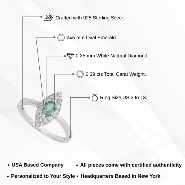 Diamond Studded Regal Emerald Engagement Ring With Marquise Halo, Size 7 For Sale - Image 12 of 14