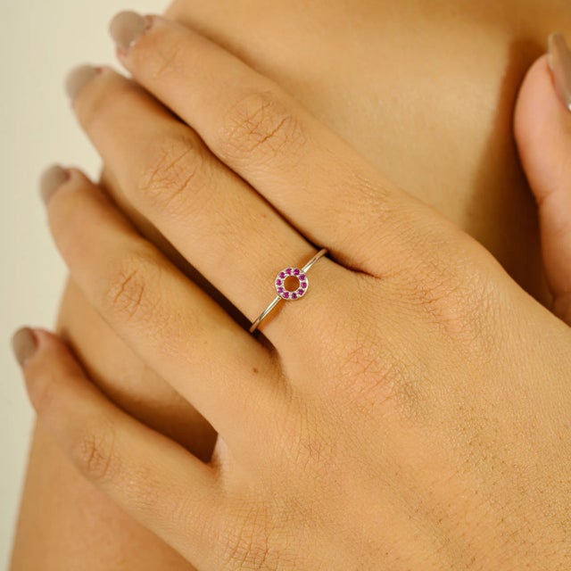 Dainty Motif Circle Ring Size 6 With Ruby Birthstone For Sale - Image 4 of 11