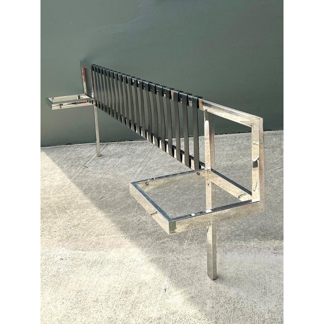 Vintage Chrome and Leather King Headboard After Mies Van Der Rohe For Sale - Image 9 of 15