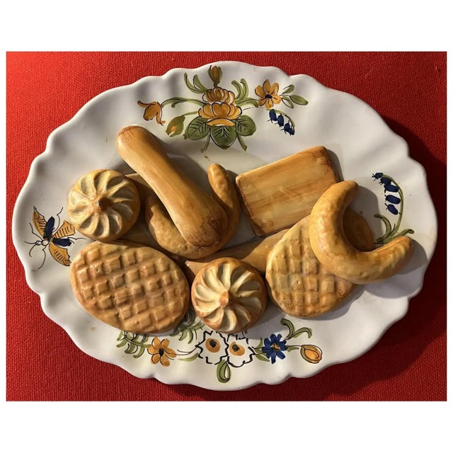 Italian Tromp l'Oeil Delft Faience Pottery Oval Plate With Three Dimensional Cookies For Sale - Image 4 of 9