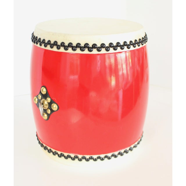 Contemporary Chinoiserie Okinawa Red Eisa Odaiko Drum Artifact For Sale - Image 3 of 7
