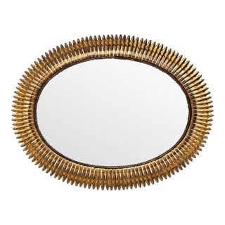 Mid 20th Century Large Spanish Gilt Metal Oval Sunburst Mirror 46´ For Sale