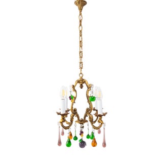 Vintage French Bronze Chandelier with Fruits and Crystals, 1940s For Sale
