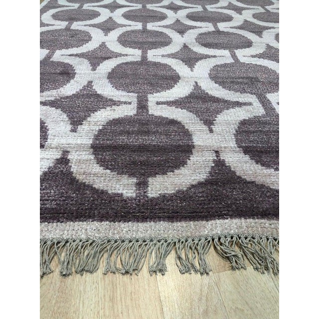 Wood 6x9 Brown Hand-Knotted Wool Bamboo Silk Linked Circles Design Tribal Carpet Rug For Sale - Image 7 of 8