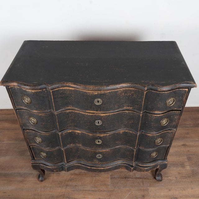 Late 18th Century Danish Black Painted Oak Rococo Chest of Four Drawers For Sale - Image 4 of 15
