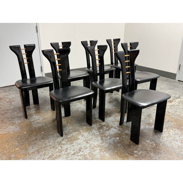 Postmodern Pierre Cardin for Roche Bobois Vintage Black Lacquer Dining Chairs, Set of Eight For Sale - Image 3 of 12