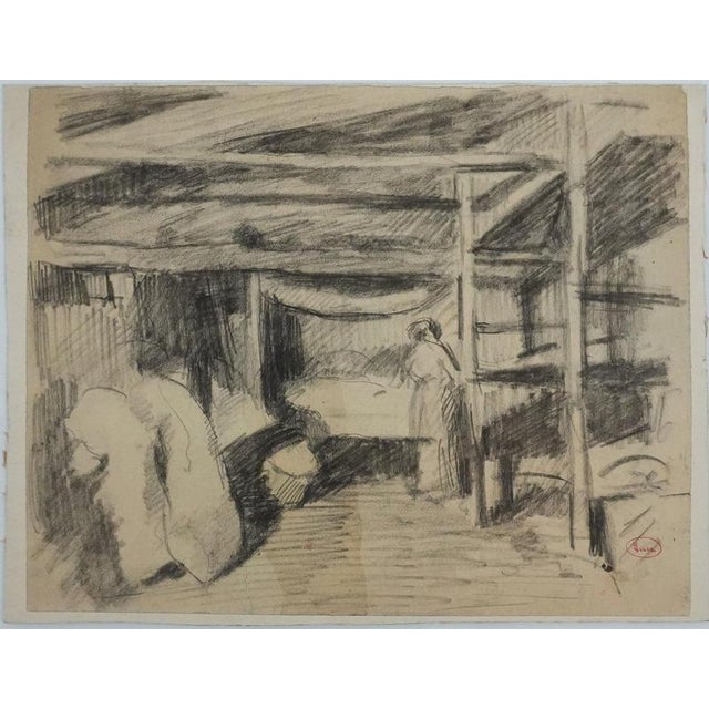 Beige Maximilien Luce, The Inn, Wash and Charcoal For Sale - Image 8 of 8