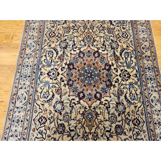 Vintage Persian Nain Area Rug, Hand-Knotted Wool & Silk, Floral Pattern, 4x7, Ivory & Blue For Sale - Image 11 of 17