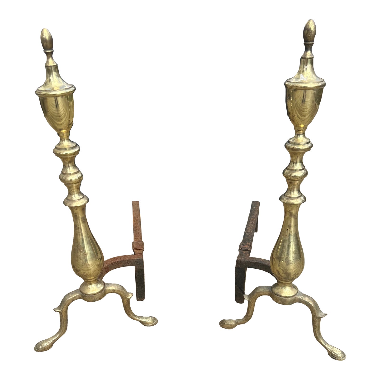 Vintage Brass & Iron Fireplace Andirons Firedogs Log Holders a Pair Chairish