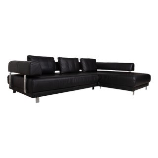 Brand Face Corner Sofa in Black Leather from Ewald Schillig For Sale