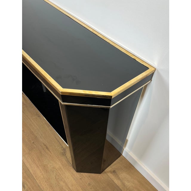 Gold 1970s Black and gold lacquered metal console signed by French designer Jean-Claude Mahey For Sale - Image 8 of 12