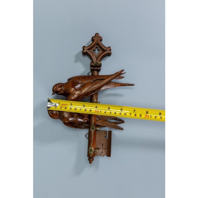 Antique Black Forest Carved Wood Wall Key Holder with Swallow Birds, ca. 1910s For Sale - Image 18 of 18