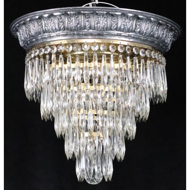 Metal Neoclassical Crystal Wedding Cake Flush Mount Chandelier For Sale - Image 7 of 13