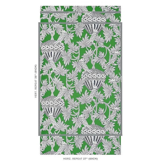 Architectural vases, tropical vines, and exotic birds come together in the Santarem wallpaper design. This stylized,...