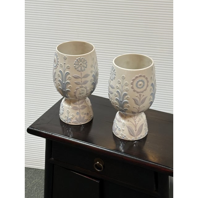 Ceramic Julio Fernández for Lladró Floral Jug Porcelain Vases, Pair For Sale - Image 7 of 12