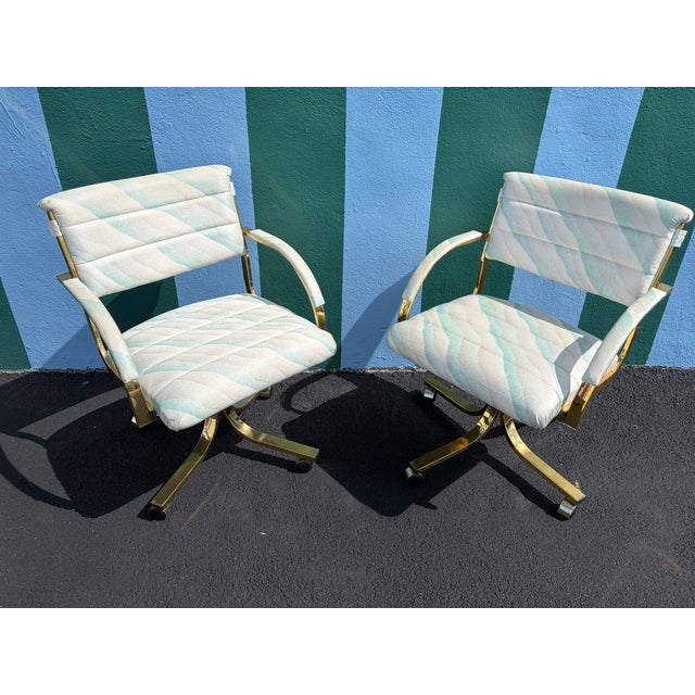 Mid-Century Modern A Pair of Early 1990s Post Modern Brass Rolling Dining Chairs by Cal-Style Furniture. For Sale - Image 3 of 18