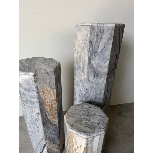 1980’s Postmodern Octagonal Marble Pedestals – Set of 3 For Sale - Image 11 of 12