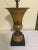Traditional toleware Americana table lamp Done in a original mustard yellow and black design This lamp is in a very hard...
