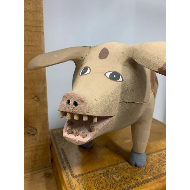 Vintage Carved Wooden Folk Art Pig by David Alvarez For Sale - Image 4 of 10