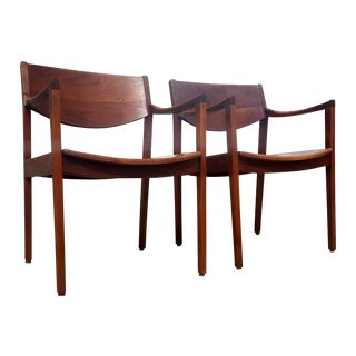 Mid-Century Walnut Gunlocke Chairs - Pair For Sale