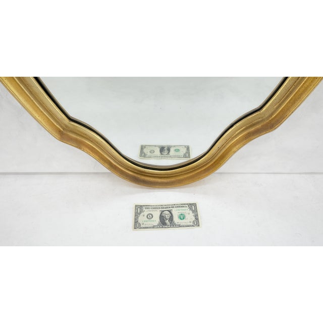 Mid Century Shield Shape Large 22x44 Oval Gold Gilt Leaf Wall Mirror MINT For Sale - Image 6 of 8