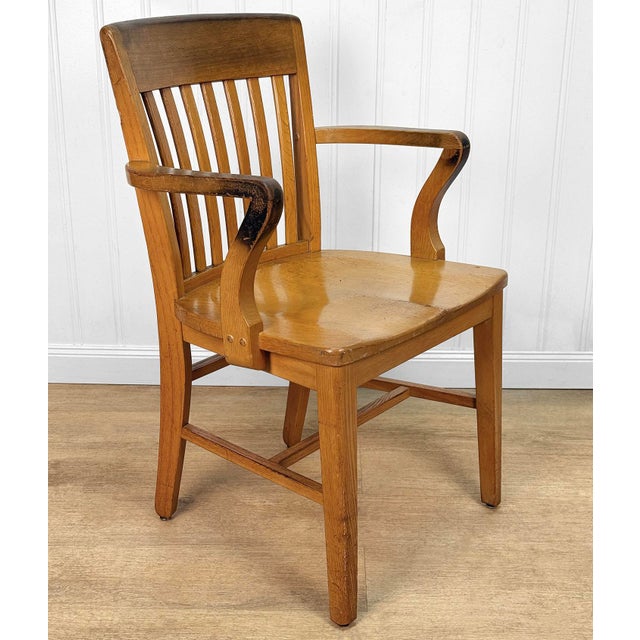 Antique Quartersawn Oak Library Bankers Desk Arm Chair For Sale - Image 4 of 10
