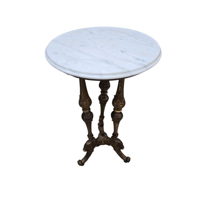 Antique Louis XVI Style Brass with Marble Top Pedestal/ Side Table Enhance your space with this Antique Louis XVI Style...