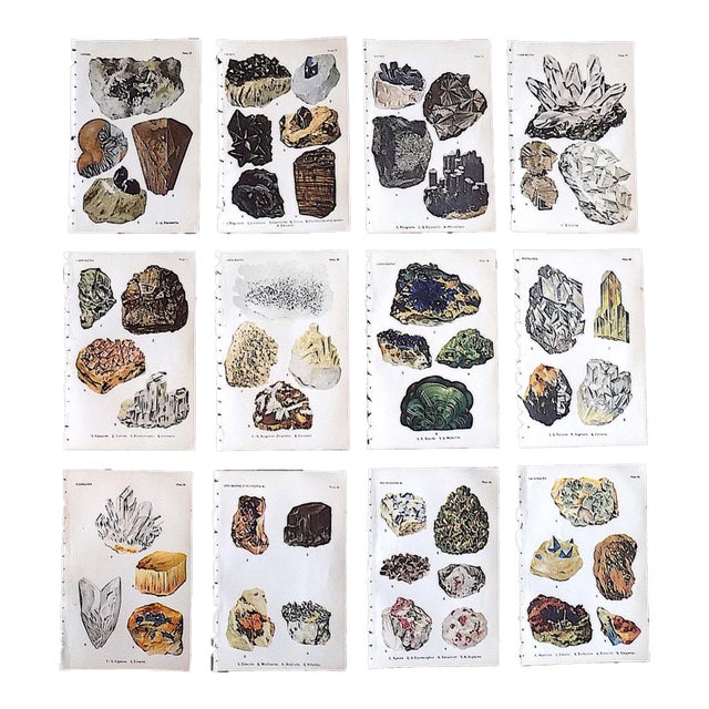 Authentic Antique 1916 Mineral Lithographs - Set of 12 For Sale