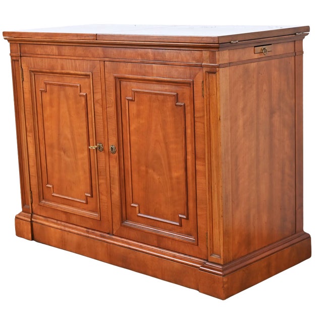 Neoclassical Kindel Grand Rapids 'Milano' Cherry Wood Rolling Buffet Server or Dry Bar - 1960s For Sale - Image 3 of 9