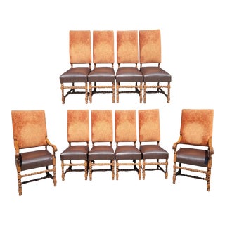 1970s Vintage Set of Ten Spanish Revival Barley Twist High Back Chairs For Sale
