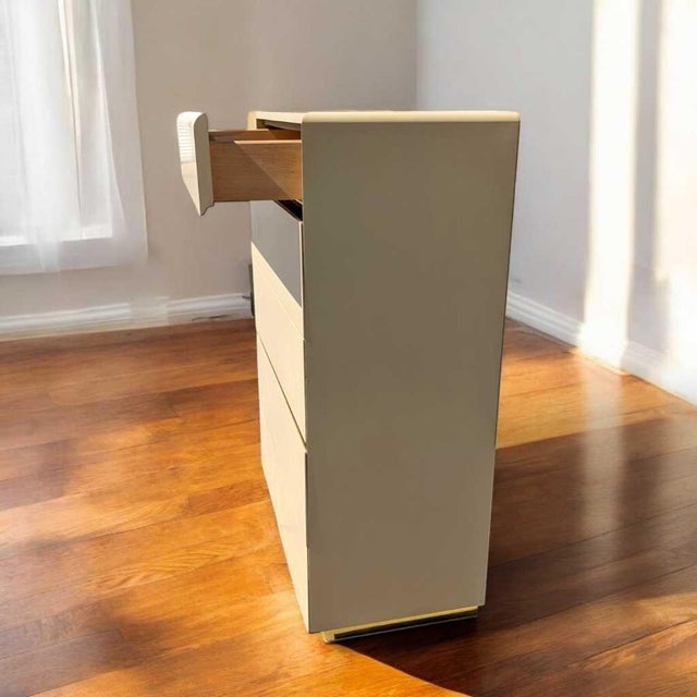 Mid 20th Century Lane Postmodern Five-Drawer Tallboy Dresser in Beige Lacquer, Glass For Sale - Image 12 of 13
