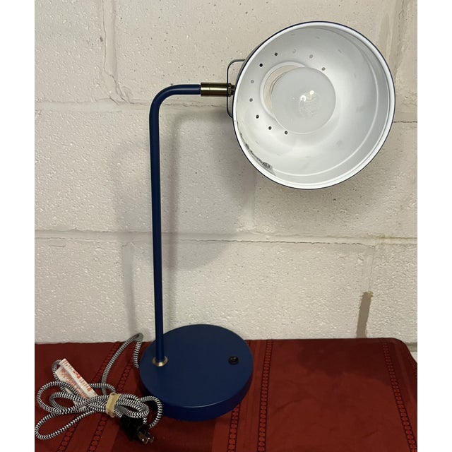 Mid-Century Modern Vintage Mid-Century Modern Blue Adjustable Desk Bankers Student Lamp For Sale - Image 3 of 4