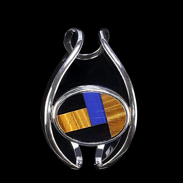 1980s Mosaic Oval Sitting Sterling Silver Bracelet For Sale - Image 4 of 4