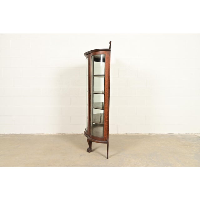 Antique Victorian Carved Oak Curved Glass Bookcase or Display Cabinet by Larkin Co., Circa 1900 For Sale - Image 12 of 15