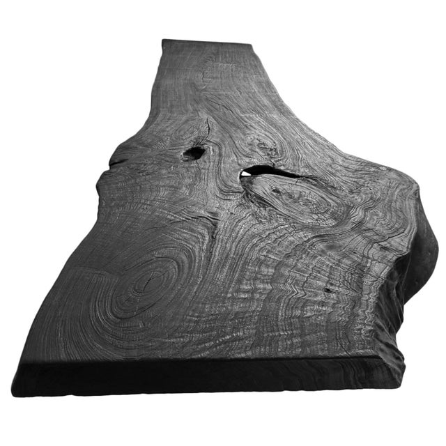 Contemporary Black Natural Edge Slab Organic Modern Bench/Coffee Table For Sale - Image 3 of 10