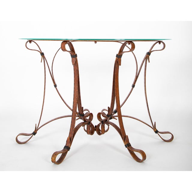 French Faux Leather Wrought Iron Console Table For Sale In New York - Image 6 of 12