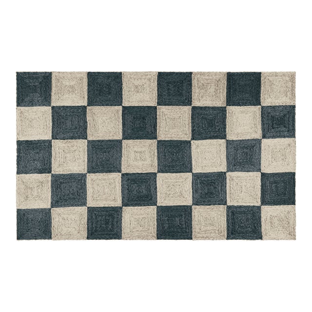 Part & Parcel Goods Jute Block Rug, 10'x14', Navy and Sky Blue For Sale