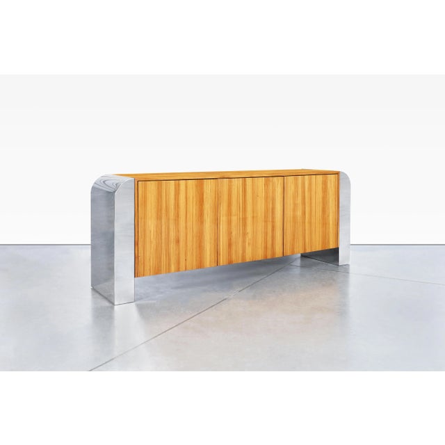 Mid-Century Modern Zebrawood and Chrome Credenza by John Mascheroni For Sale In Los Angeles - Image 6 of 12