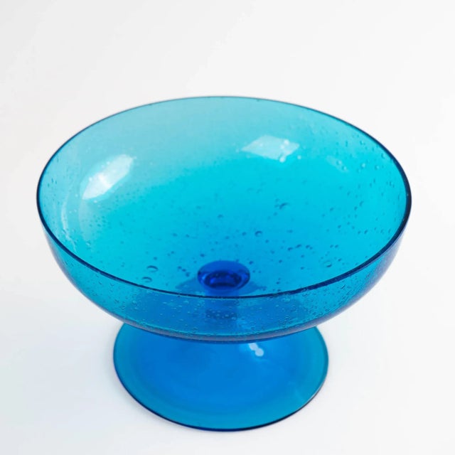 Glass Vintage Blue Bubble Glass Bowl For Sale - Image 7 of 10