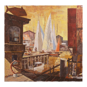 'Morning Sun' by Jack Wilson, San Francisco Bay Area Modernist Harbor Scene, Seascape, Seafood