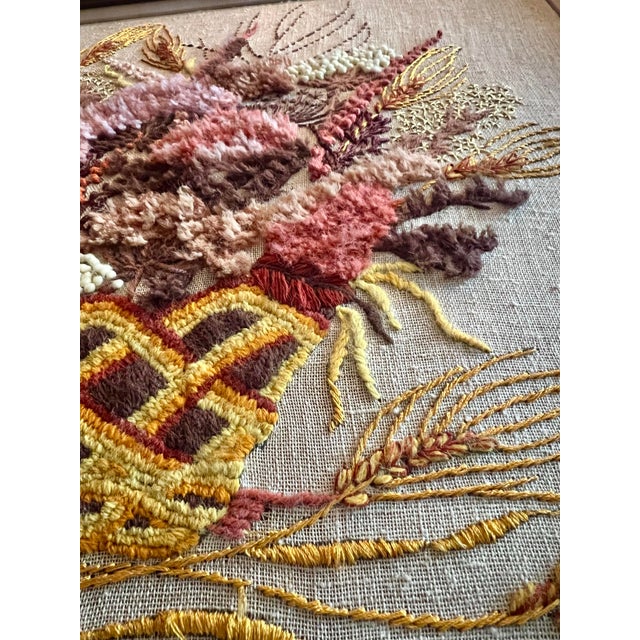 Mid 20th Century Mid 20th Century Floral Crewel Embroidered Yarn Art, Framed For Sale - Image 5 of 7