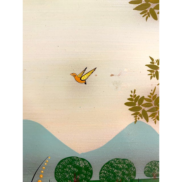 Mid 20th Century Arturo Alcala Mexican Folk Art Painting – Landscape With Birds, Owls, Elephants For Sale - Image 10 of 15