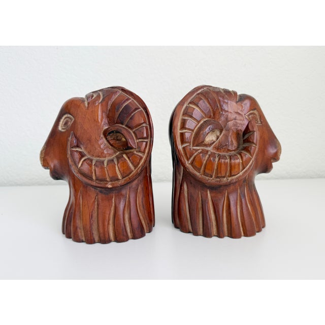 Carved Wood Rams Head Bookends by Sarreid Spain 1970s - A Pair For Sale - Image 11 of 11