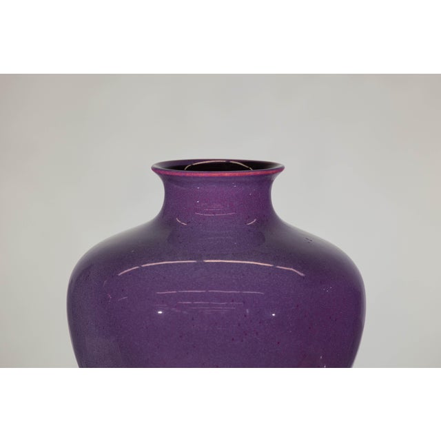 Pair of Purple Ceramic Vases with Glossy Finish and Rounded Bellies For Sale - Image 12 of 12